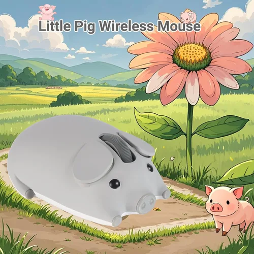 Vista 2 de elec Space Ratón inalámbrico con diseño de cerdo lindo modo dual Bluetooth y ratón USB, funcionamiento silencioso, ergonómico, perfecto
