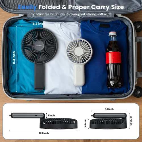 Vista 5 de WSKEN Ventilador de escritorio pequeño y silencioso: ventilador portátil plegable de 180° con pilas, ventilador de mano recargable de 6 pulgadas