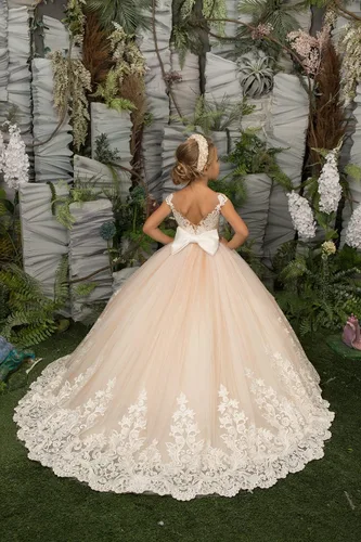 Vista 3 de Vestidos de Navidad para niña de las flores para boda, vestido de baile de encaje con cuentas de tul mini nu