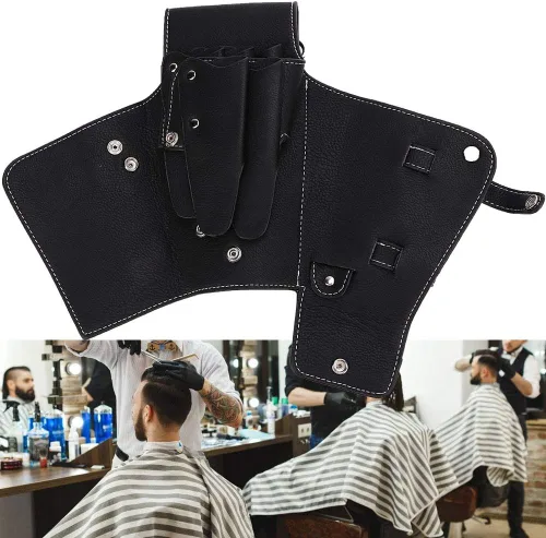 Vista 4 de ZJchao Riñonera para estilista, tijeras de peluquería, bolsa de cintura de piel sintética, herramientas de peluquería, estuche para tijeras