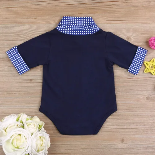 Vista 3 de Ropa de primer cumpleaños para bebé niño con cuello alto a cuadros overol de manga larga con diseño de pastel
