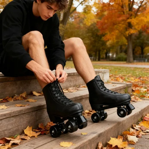 Vista 2 de Gets Patines de ruedas para mujer, ruedas iluminadas, de cuero artificial, ajustables, de doble fila, 4 ruedas, patines brillantes para adolescentes