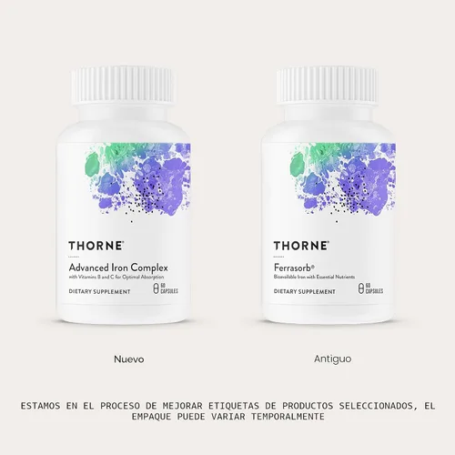 Vista 3 de THORNE - Complejo de hierro avanzado (anteriormente Ferrasorb) - Fórmula completa de apoyo sanguíneo* - Hierro elemental, ácido fólico, vitaminas B
