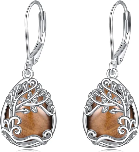 Vista 72 de Aretes colgantes con forma de lágrima de filigrana de piedra lunar de plata de ley 925 con cierre de palanca para mujer, regalos de joyería