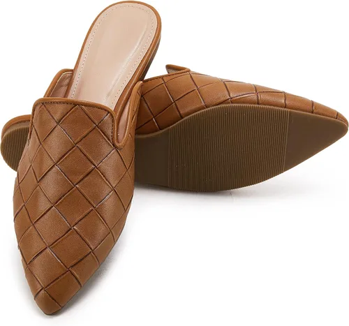 Vista 3 de Sandalias planas trenzadas con punta puntiaguda para mujer, sin espalda, tacón bajo, con corte casual