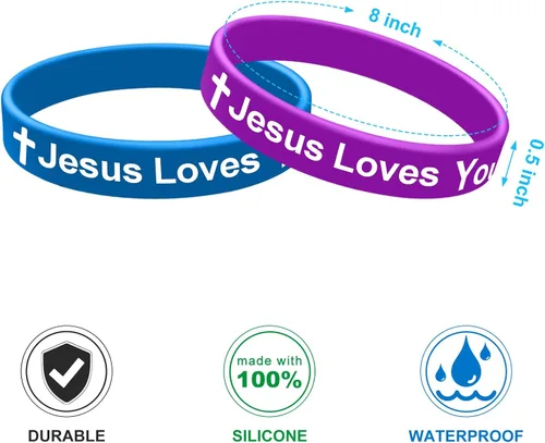 Vista 3 de Jesus Loves You Silicone Wristbands Colorful Rubber Christian Bracelets for Men Women Party Favors