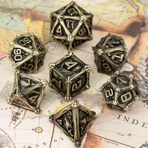 Vista 2 de Surpass DND - Juego de dados de metal, 7 piezas, para juegos de rol, dados poliédricos, regalos de mazmorras y dragones (turquesa antigua)