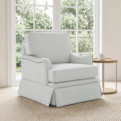 Vista 31 de Silla decorativa giratoria con otomana de almacenamiento, gris a rayas