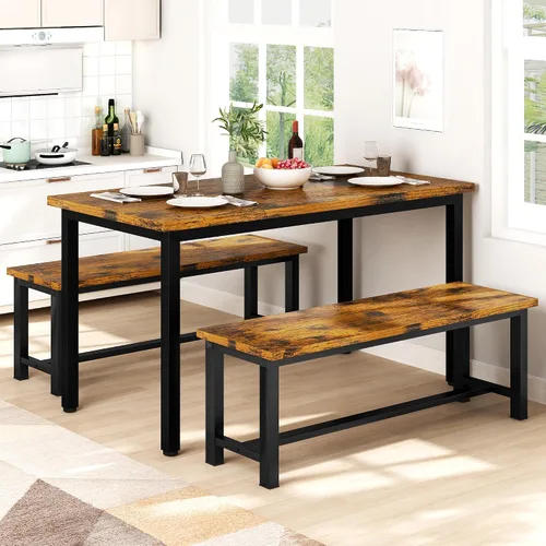 Vista 2 de Recaceik - Par de 2 bancos de comedor, banco de madera industrial rústico de 39 pulgadas Marrón rústico