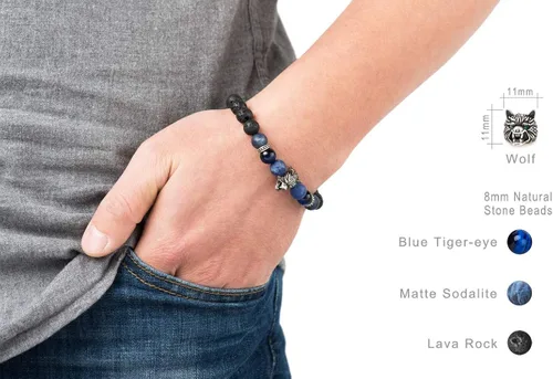 Vista 6 de Karseer - Pulsera amuleto de abalorios con cabeza de lobo vikinga para aliviar estrés y ansiedad