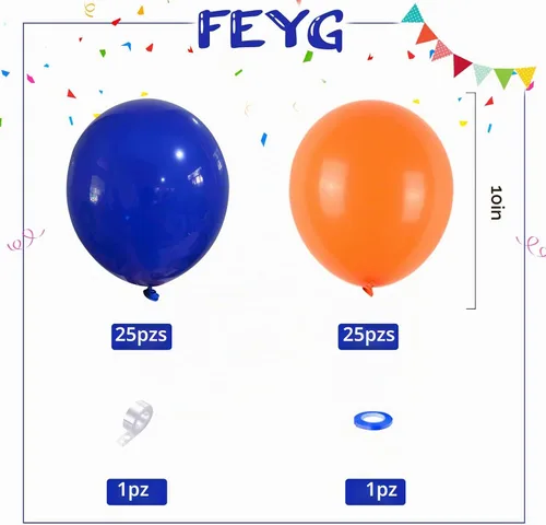 Vista 2 de Globos azules y naranjas, 50 unidades, globos de látex azules y naranjas, globos de fiesta azules y naranjas, decoración de cumpleaños para niñas