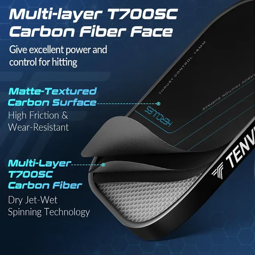 Vista 2 de TENVINA Pickleball Paddles, Multi-Layer T700SC Textured Carbon Fiber Pickleball Paddle, Pickle Ball Paddle with Strong Spin & Power Surface, 4-Types