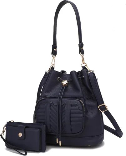 Vista 21 de MKF Collection Bolso bandolera para mujer, bolso de hombro con cordón, bolso de mano de moda con cartera de muñeca