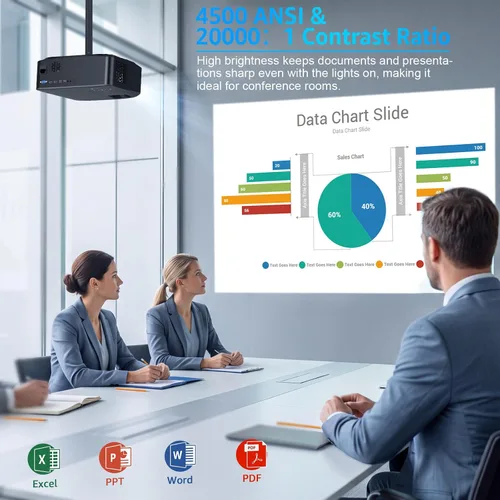 Vista 10 de Proyector grande ANSI 4500 con WiFi y Bluetooth, proyector de película de pantalla de 450 pulgadas con altavoz HIFI, proyectores 4K de alto brillo
