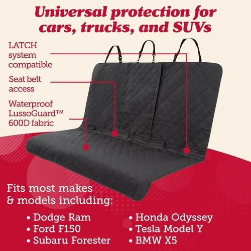 Vista 2 de Lusso Gear Funda de asiento de coche para perro, impermeable, antideslizante, protector de asiento trasero de automóvil, funda de asiento trasero