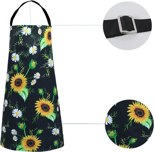 Vista 7 de Violet Mist Delantal floral para mujeres y niñas, lindo delantal de cocina floreciente para hombres, delantales de cocina ajustables para cocina