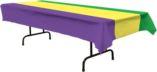 Vista 8 de Beistle Mantel de cuentas de Mardi Gras, 54 x 108 pulgadas, 2 piezas – Mantel de plástico, mantel rectangular, decoraciones de Mardi Gras