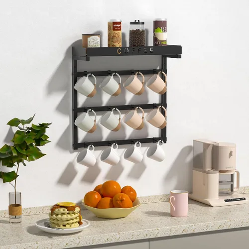 Vista 7 de RCHYFEED Soporte para taza de café montado en la pared, organizador de tazas para exhibición y colección de cocina, soporte de metal para tazas