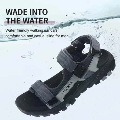 Vista 8 de MEGNYA Sandalias cómodas para caminar para hombre, sandalias deportivas suaves de senderismo con tres correas ajustables de velcro y velcro