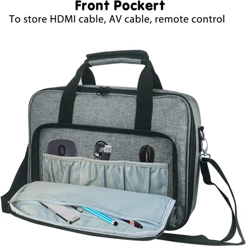 Vista 8 de Boczif - Funda de transporte para proyector, estuche de viaje portátil (gris) con compartimento para portátil y correa de hombro ajustable