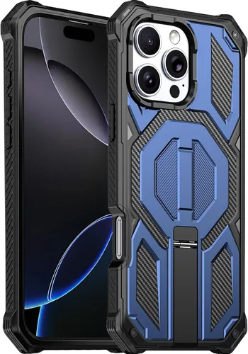 Vista 22 de Funda magnética para iPhone 15 con soporte y protector de pantalla [compatible con Magsafe] antideslizante, cuerpo completo, doble capa, resistente
