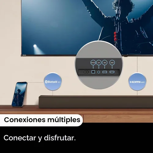 Vista 9 de Hisense AX3100Q Barra de sonido de 3.1 canales con subwoofer inalámbrico, Dolby Atmos, DTS:X, canal central, control de aplicación y control remoto