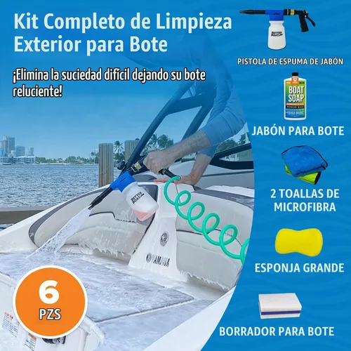 Vista 4 de Kit de limpieza de barco, jabón de lavado, pistola de espuma, esponja, paños de microfibra, limpiador marino para pontón, pesca, botes de lubina