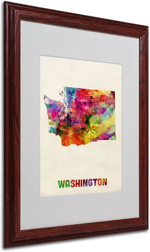 Vista 7 de Trademark Fine Art Washington Map - Arte enmarcado enmarcada de Michael Tompsett en marco de madera, 11 x 14 pulgadas