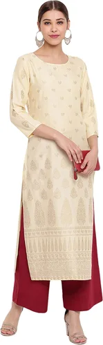 Vista 3 de Janasya Indian - Kurta de rayón crema para mujer