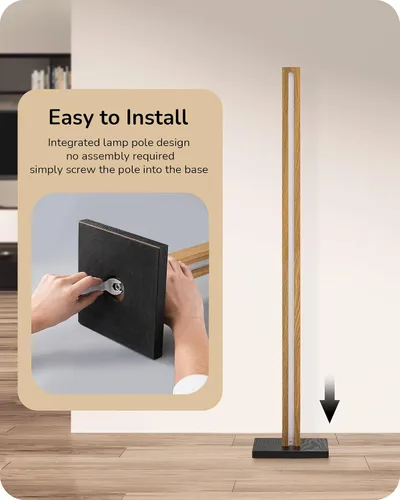 Vista 6 de EDISHINE Lámpara de pie de esquina de madera LED, lámpara de pie moderna regulable con control remoto, lámparas de pie minimalistas para sala