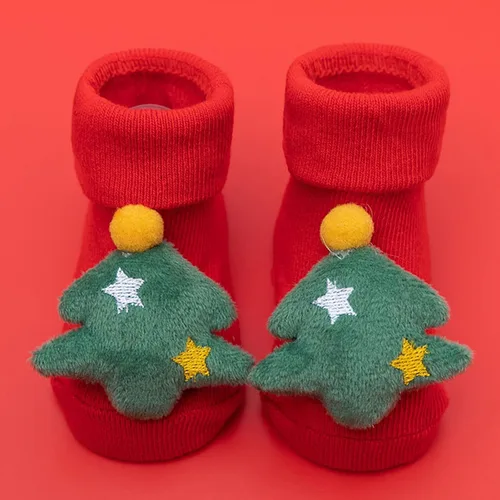 Vista 2 de Calcetines de Navidad para recién nacidos, de dibujos animados, para invierno, gruesos, antideslizantes, para el suelo, productos para bebés