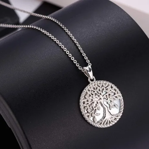 Vista 7 de Aniu Tree of Life Necklace for Women, 925 Sterling Silver Mother of Pearl Family Palm Tree Charm Pendant Jewelry for Birthday Christmas Gift