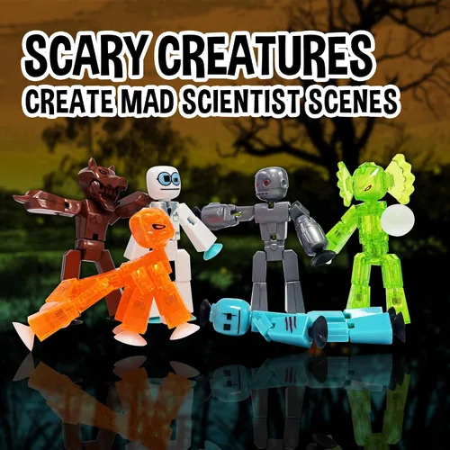Vista 5 de Zing Stikbot Monster Werewolf & Cyborg Pack, Juego de 6 figuras de acción coleccionables de monstruos Stikbot, animación Stop Motion, ideal