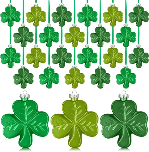Vista 7 de Aurelema 12 adornos grandes de trébol del día de San Patricio de 2.36 pulgadas para árbol, adornos de trébol verde irlandés, decoraciones
