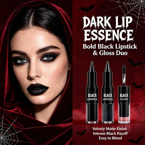 Vista 2 de Lápiz labial negro 2 en 1 para maquillaje de Halloween, brillo de labios 01#