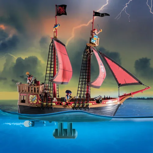 Vista 2 de Playmobil 70411 Pirates - Barco pirata flotante grande con cañón