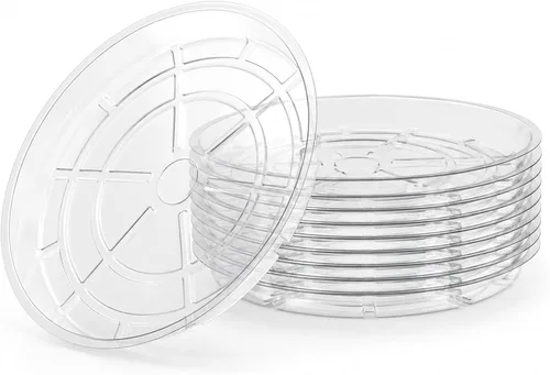 Vista 8 de Gardzen Platos de plástico transparente resistente para plantas, bandeja para macetas, excelente para plantas de interior y exterior