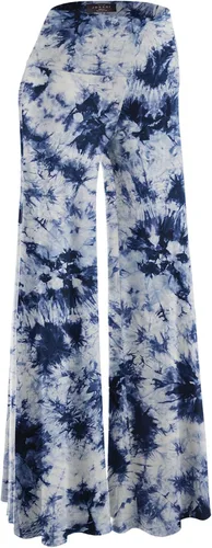 Vista 20 de Made By Johnny MBJ - Pantalones Palazzo de pierna ancha sólidos y teñidos con técnica batik, cómodos y casuales para mujer (XS~5XL)