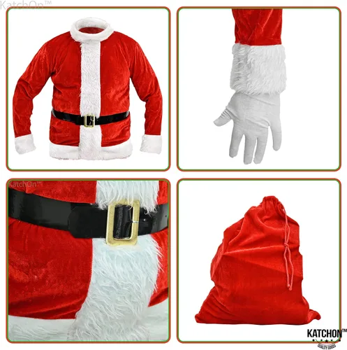 Vista 5 de KatchOn Traje de Papá Noel de terciopelo para adultos, 10 piezas, disfraz de Papá Noel para hombre, traje de Papá Noel, traje de Papá Noel