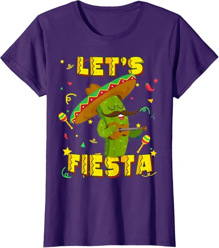 Vista 10 de Cinco De Mayo - Camiseta de regalo con sombrero de cactus Let's Fiesta, Negro, S