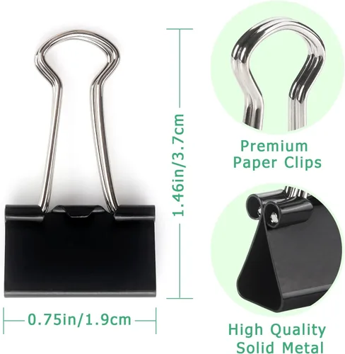 Vista 3 de ZZTX - Paquete de 36 clips para carpeta de 0.7 pulgadas, color negro Clips de abrazaderas de papel, acero duradero, resistente al óxido, resorte