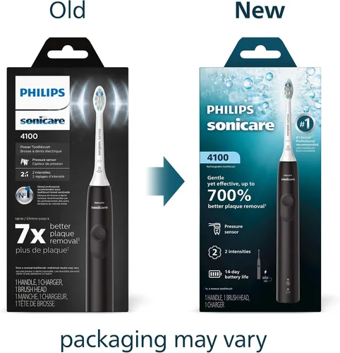 Vista 2 de Philips Sonicare 4100 HX3681/24 - Cepillo de dientes eléctrico recargable con sensor de presión, color negro 700% More Plaque Removal¹, Pressure