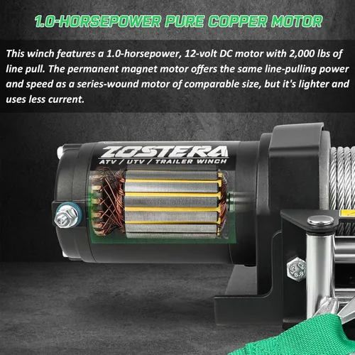 Vista 5 de Cabrestante de 2000 libras para ATV, con cable de acero, cabrestante ATV con interruptor de control remoto manual con cable, impermeable IP65