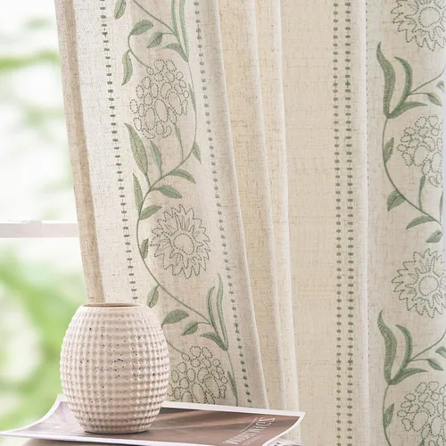 Vista 15 de jinchan Cortinas de lino floral marfil para sala de estar 84" pestaña