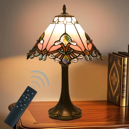 Vista 9 de JHuiLap Lámpara de mesa estilo Tiffany de 12 pulgadas, lámpara barroca de vidrieras con control remoto, regulable continua y 3 temperaturas
