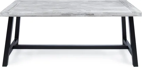 Vista 3 de Mesa de comedor de madera de chorro de arena gris claro al aire libre con metal rústico negro e