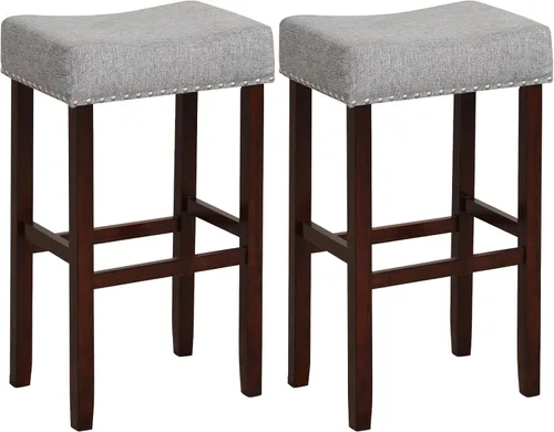 Vista 11 de Giantex 25 Inch Bar Stools, Backless Saddle Barstools with Sponge Padded Cushion, Nailhead Trim, 330 Lbs Wood Bar Stools with Foot Rest for Kitchen