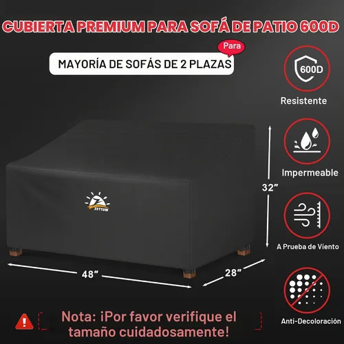Vista 2 de Zettum Funda para sofá biplaza de patio de 48 pulgadas a 600D, funda de sofá para exteriores, impermeable, resistente, funda de banco de 2 plazas