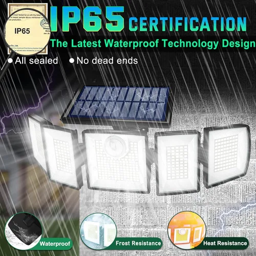 Vista 6 de Luces Solares para Exteriores Impermeables con Sensor de Movimiento - 416 LEDs 3000 Lúmenes Súper Brillantes 3 Niveles de Brillo 3 Modos 2400mAh