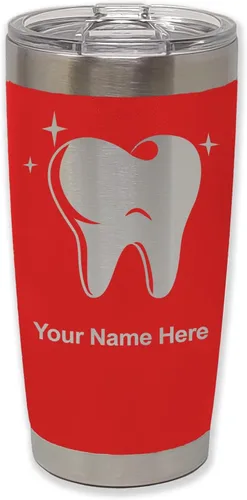 Vista 28 de LaserGram Vaso aislado al vacío de 20 onzas, con diente, grabado personalizado incluido (negro)